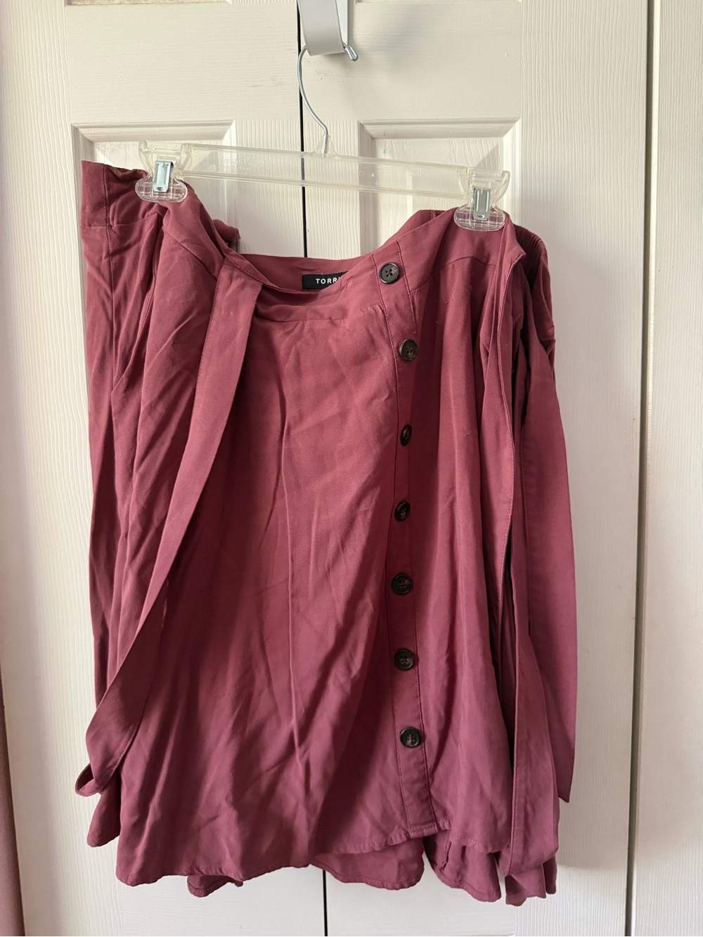 Button-Front Mauve Skirt with Straps
